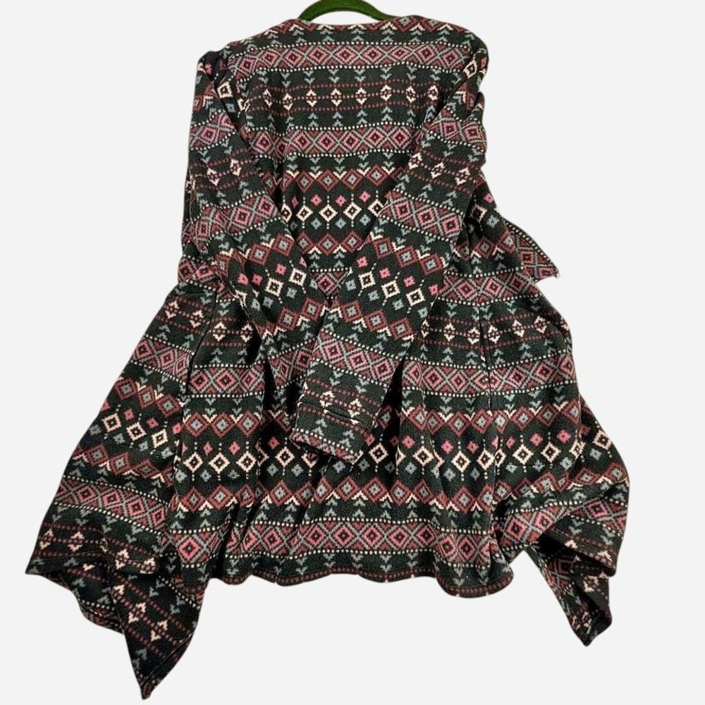 Cuddl Duds long sleeve drape-front fleece jacket navy blue with pink Aztec print - Picture 2 of 7